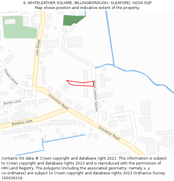 9, WHITELEATHER SQUARE, BILLINGBOROUGH, SLEAFORD, NG34 0QP: Location map and indicative extent of plot