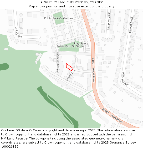 9, WHITLEY LINK, CHELMSFORD, CM2 9FX: Location map and indicative extent of plot