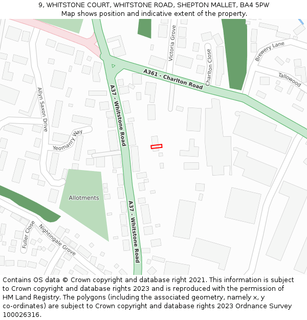 9, WHITSTONE COURT, WHITSTONE ROAD, SHEPTON MALLET, BA4 5PW: Location map and indicative extent of plot