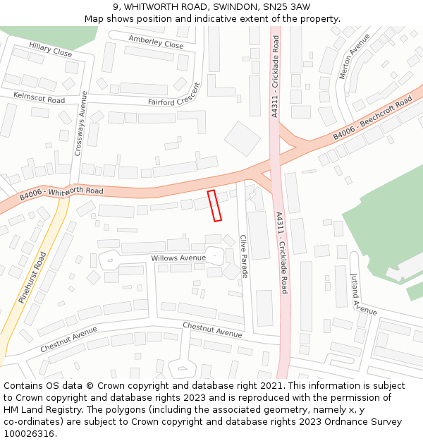9, WHITWORTH ROAD, SWINDON, SN25 3AW: Location map and indicative extent of plot