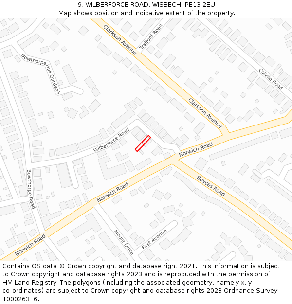 9, WILBERFORCE ROAD, WISBECH, PE13 2EU: Location map and indicative extent of plot