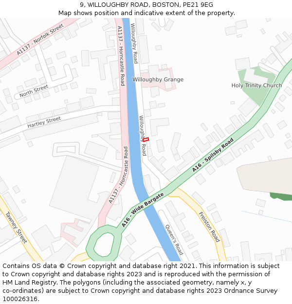 9, WILLOUGHBY ROAD, BOSTON, PE21 9EG: Location map and indicative extent of plot