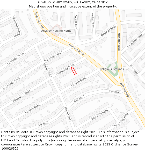 9, WILLOUGHBY ROAD, WALLASEY, CH44 3DX: Location map and indicative extent of plot