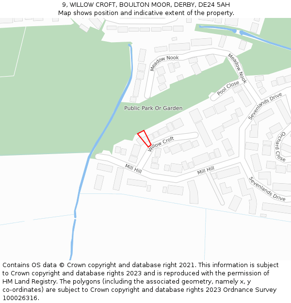 9, WILLOW CROFT, BOULTON MOOR, DERBY, DE24 5AH: Location map and indicative extent of plot