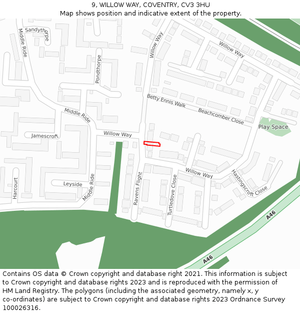 9, WILLOW WAY, COVENTRY, CV3 3HU: Location map and indicative extent of plot