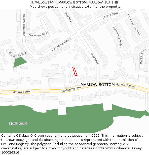 9, WILLOWBANK, MARLOW BOTTOM, MARLOW, SL7 3NB: Location map and indicative extent of plot