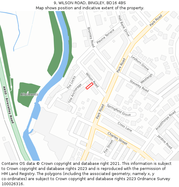 9, WILSON ROAD, BINGLEY, BD16 4BS: Location map and indicative extent of plot