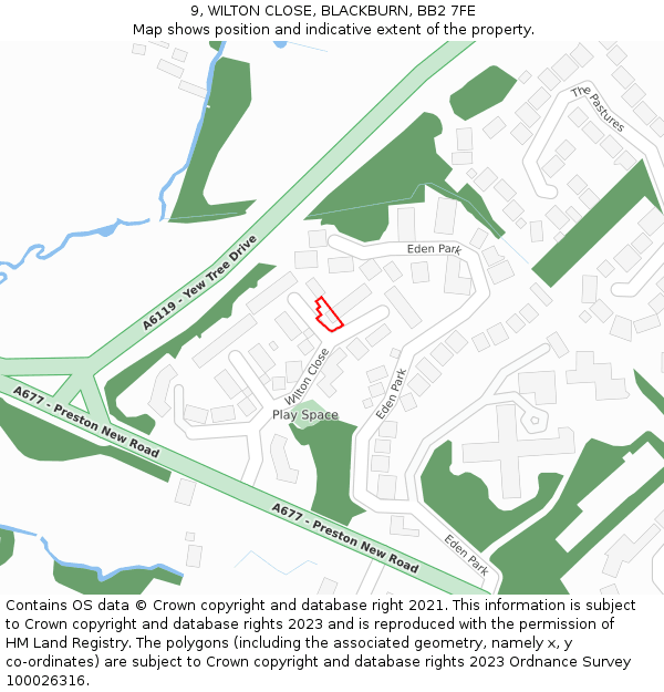 9, WILTON CLOSE, BLACKBURN, BB2 7FE: Location map and indicative extent of plot
