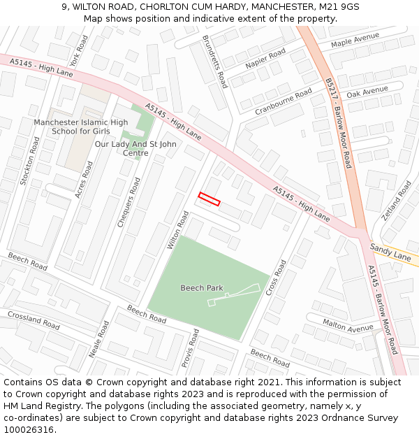 9, WILTON ROAD, CHORLTON CUM HARDY, MANCHESTER, M21 9GS: Location map and indicative extent of plot