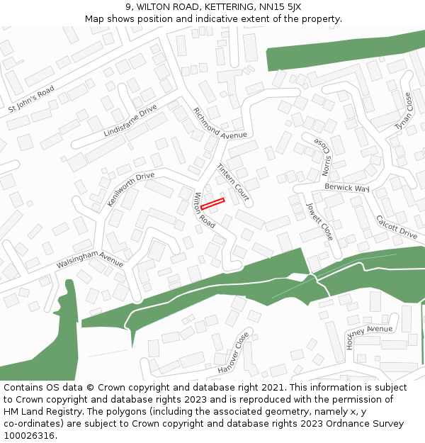 9, WILTON ROAD, KETTERING, NN15 5JX: Location map and indicative extent of plot