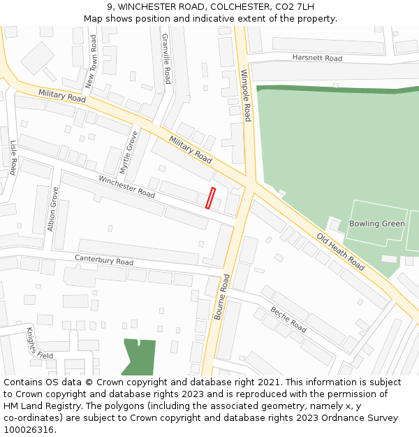 9, WINCHESTER ROAD, COLCHESTER, CO2 7LH: Location map and indicative extent of plot
