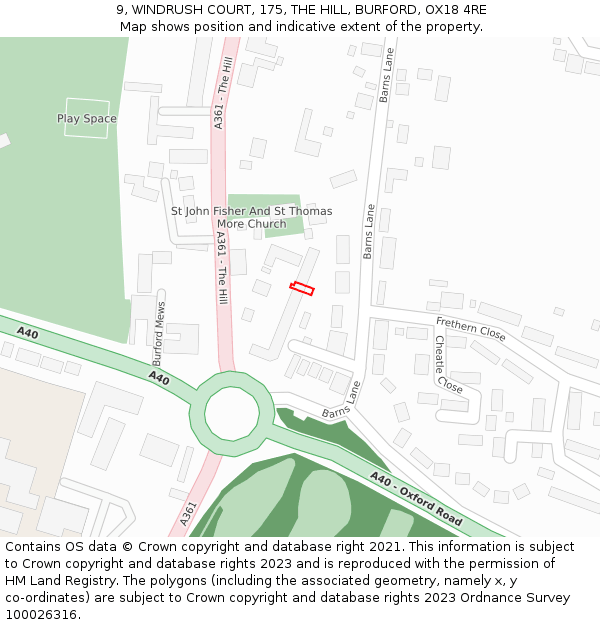 9, WINDRUSH COURT, 175, THE HILL, BURFORD, OX18 4RE: Location map and indicative extent of plot