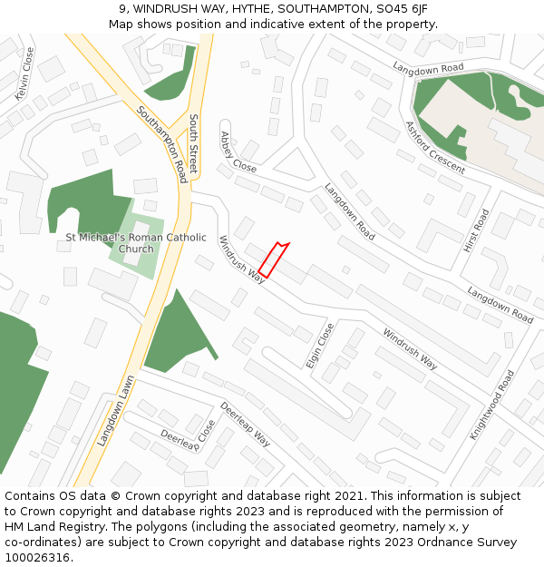 9, WINDRUSH WAY, HYTHE, SOUTHAMPTON, SO45 6JF: Location map and indicative extent of plot
