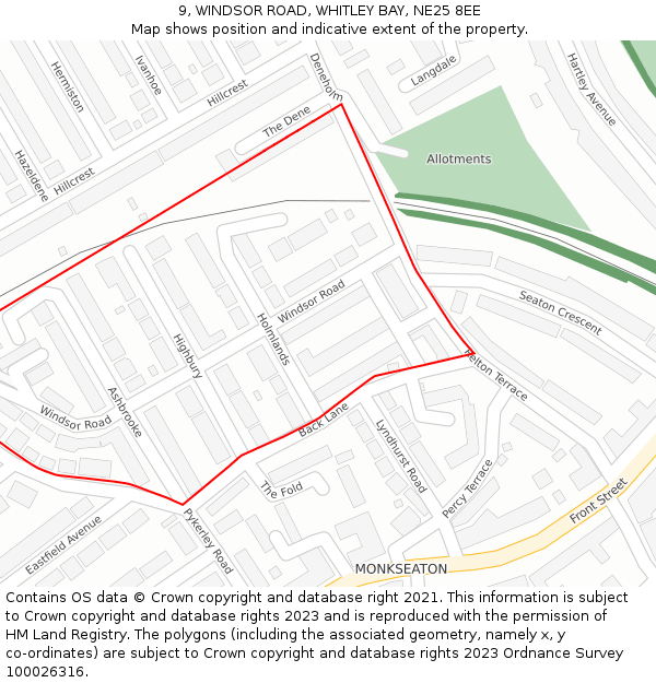 9, WINDSOR ROAD, WHITLEY BAY, NE25 8EE: Location map and indicative extent of plot