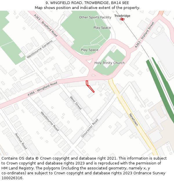 9, WINGFIELD ROAD, TROWBRIDGE, BA14 9EE: Location map and indicative extent of plot