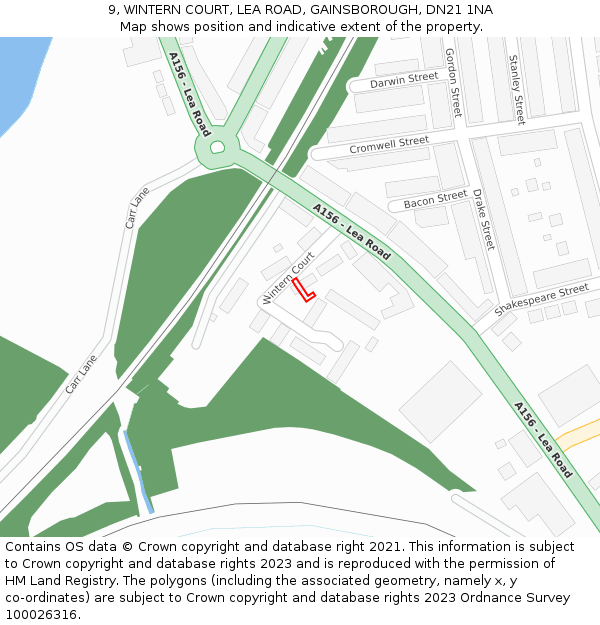 9, WINTERN COURT, LEA ROAD, GAINSBOROUGH, DN21 1NA: Location map and indicative extent of plot