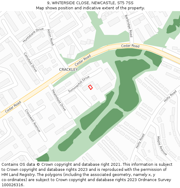 9, WINTERSIDE CLOSE, NEWCASTLE, ST5 7SS: Location map and indicative extent of plot