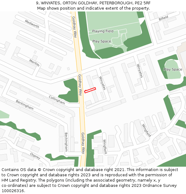 9, WINYATES, ORTON GOLDHAY, PETERBOROUGH, PE2 5RF: Location map and indicative extent of plot