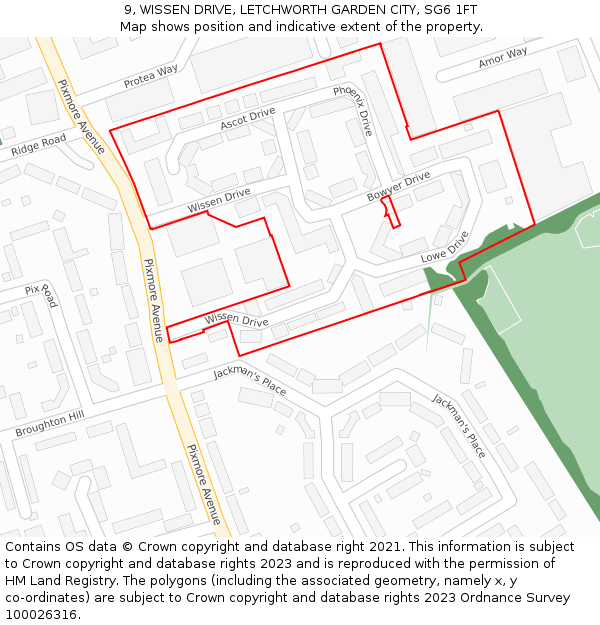 9, WISSEN DRIVE, LETCHWORTH GARDEN CITY, SG6 1FT: Location map and indicative extent of plot