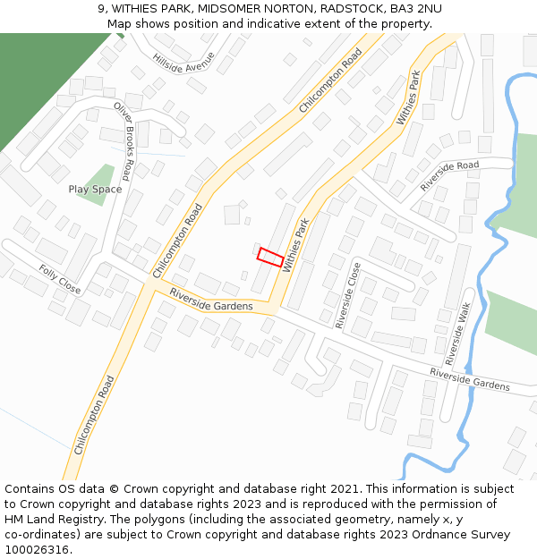 9, WITHIES PARK, MIDSOMER NORTON, RADSTOCK, BA3 2NU: Location map and indicative extent of plot
