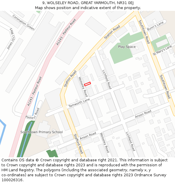 9, WOLSELEY ROAD, GREAT YARMOUTH, NR31 0EJ: Location map and indicative extent of plot