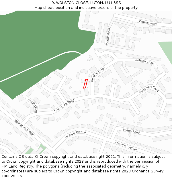 9, WOLSTON CLOSE, LUTON, LU1 5SS: Location map and indicative extent of plot