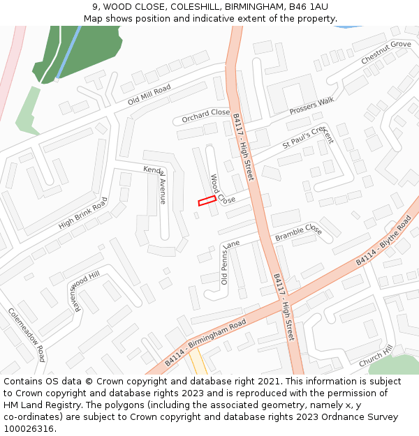 9, WOOD CLOSE, COLESHILL, BIRMINGHAM, B46 1AU: Location map and indicative extent of plot