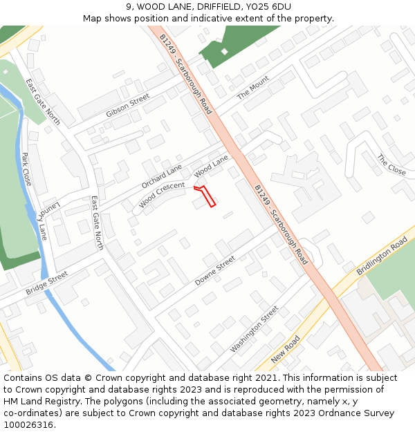 9, WOOD LANE, DRIFFIELD, YO25 6DU: Location map and indicative extent of plot