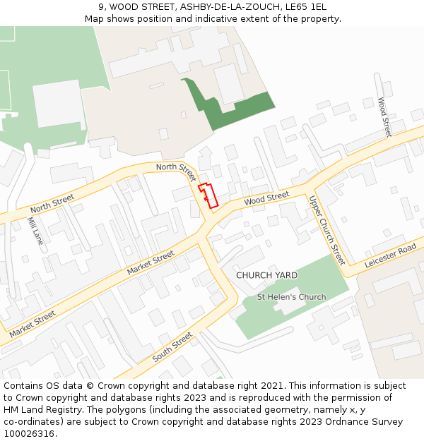 9, WOOD STREET, ASHBY-DE-LA-ZOUCH, LE65 1EL: Location map and indicative extent of plot