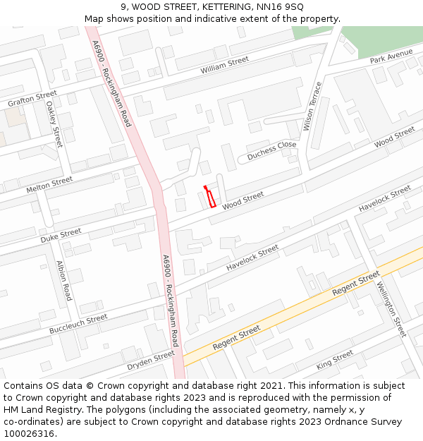 9, WOOD STREET, KETTERING, NN16 9SQ: Location map and indicative extent of plot