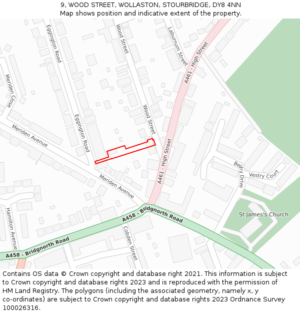 9, WOOD STREET, WOLLASTON, STOURBRIDGE, DY8 4NN: Location map and indicative extent of plot