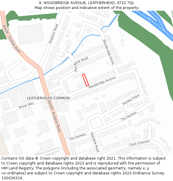 9, WOODBRIDGE AVENUE, LEATHERHEAD, KT22 7QL: Location map and indicative extent of plot