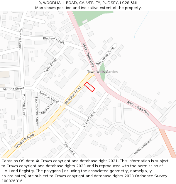 9, WOODHALL ROAD, CALVERLEY, PUDSEY, LS28 5NL: Location map and indicative extent of plot