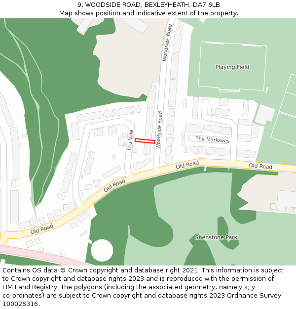 9, WOODSIDE ROAD, BEXLEYHEATH, DA7 6LB: Location map and indicative extent of plot
