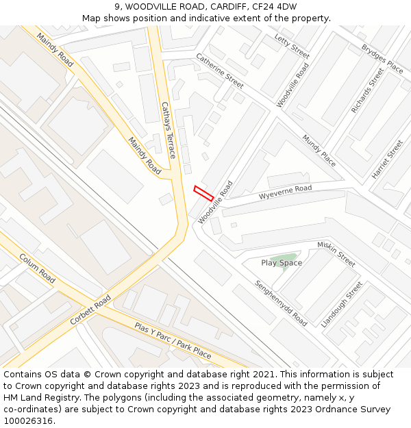 9, WOODVILLE ROAD, CARDIFF, CF24 4DW: Location map and indicative extent of plot