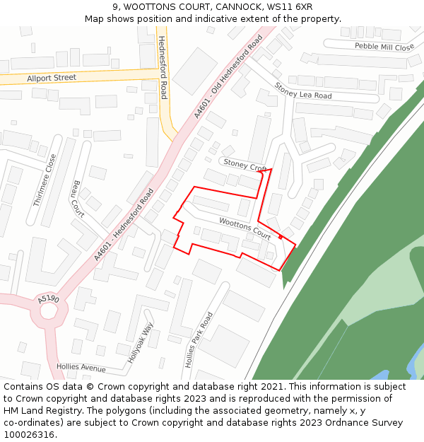 9, WOOTTONS COURT, CANNOCK, WS11 6XR: Location map and indicative extent of plot