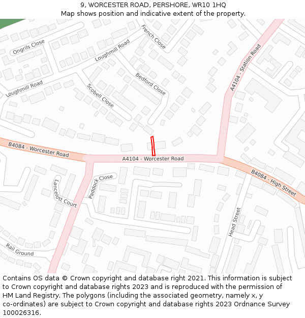 9, WORCESTER ROAD, PERSHORE, WR10 1HQ: Location map and indicative extent of plot