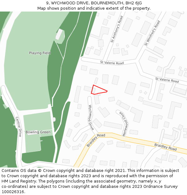9, WYCHWOOD DRIVE, BOURNEMOUTH, BH2 6JG: Location map and indicative extent of plot