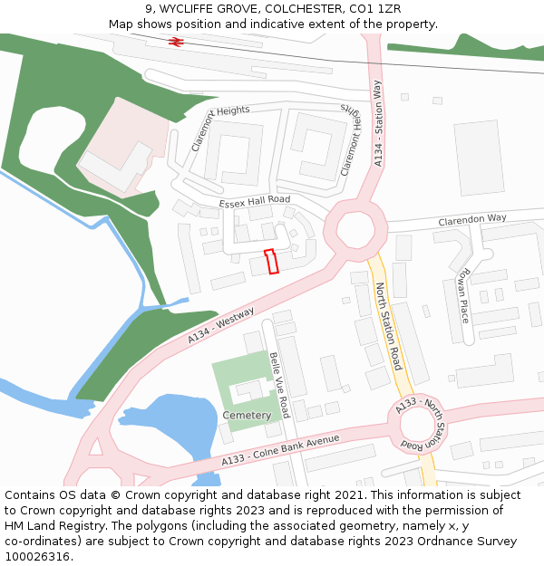 9, WYCLIFFE GROVE, COLCHESTER, CO1 1ZR: Location map and indicative extent of plot