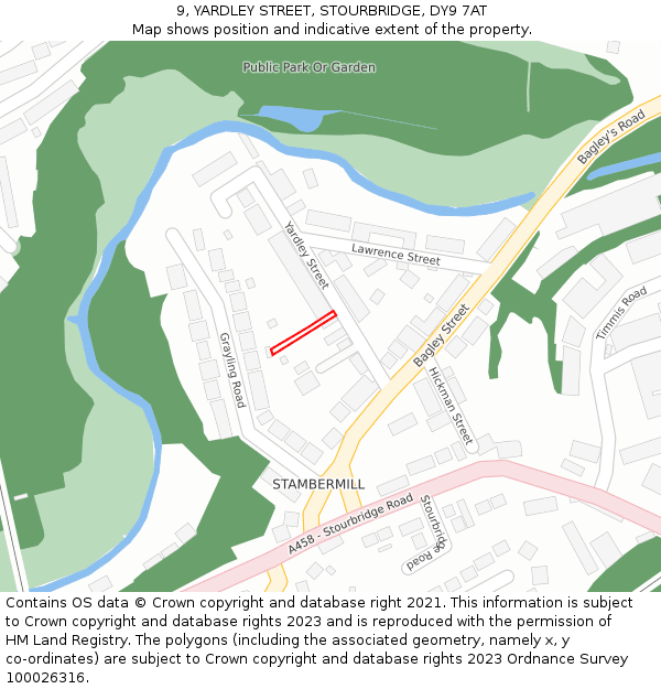 9, YARDLEY STREET, STOURBRIDGE, DY9 7AT: Location map and indicative extent of plot