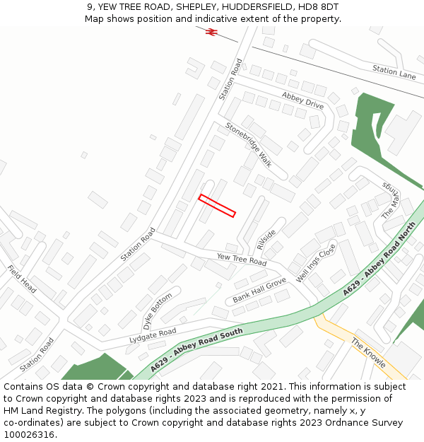 9, YEW TREE ROAD, SHEPLEY, HUDDERSFIELD, HD8 8DT: Location map and indicative extent of plot