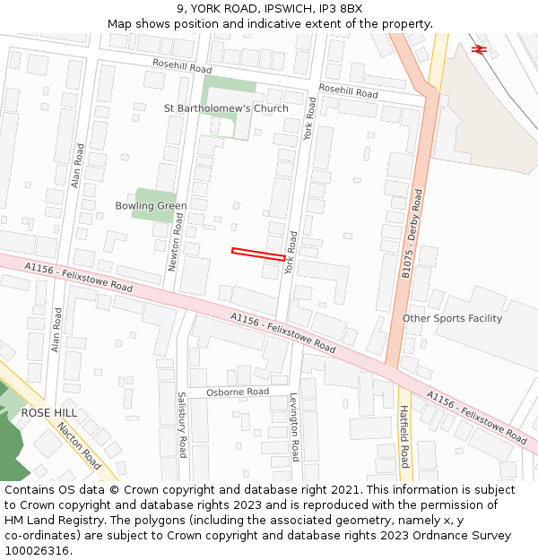 9, YORK ROAD, IPSWICH, IP3 8BX: Location map and indicative extent of plot