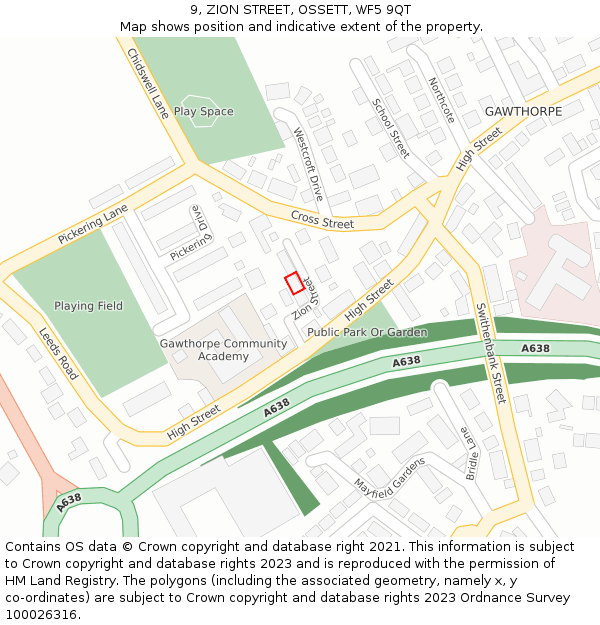9, ZION STREET, OSSETT, WF5 9QT: Location map and indicative extent of plot