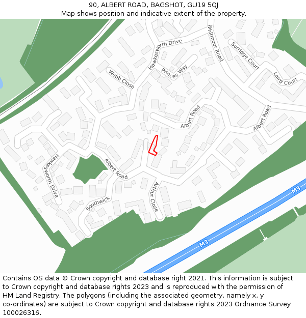 90, ALBERT ROAD, BAGSHOT, GU19 5QJ: Location map and indicative extent of plot