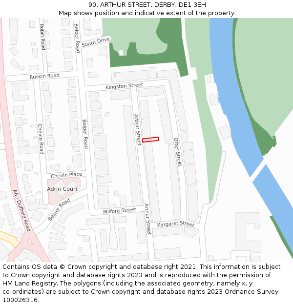 90, ARTHUR STREET, DERBY, DE1 3EH: Location map and indicative extent of plot