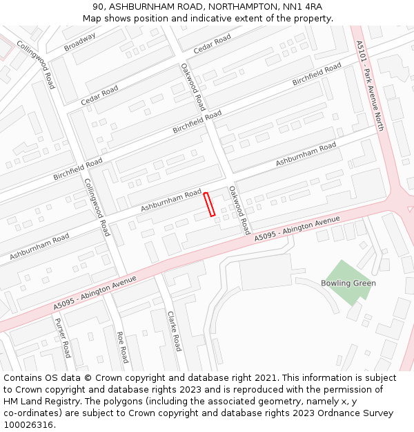 90, ASHBURNHAM ROAD, NORTHAMPTON, NN1 4RA: Location map and indicative extent of plot