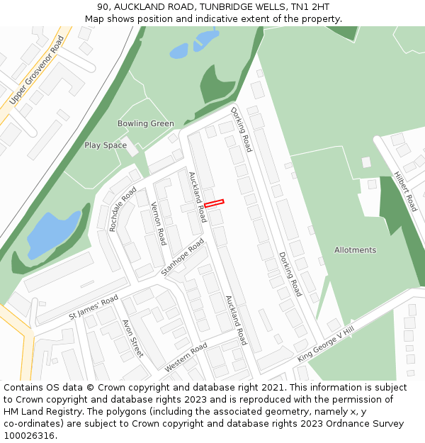 90, AUCKLAND ROAD, TUNBRIDGE WELLS, TN1 2HT: Location map and indicative extent of plot