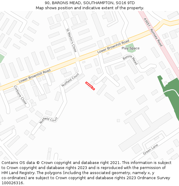 90, BARONS MEAD, SOUTHAMPTON, SO16 9TD: Location map and indicative extent of plot