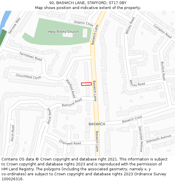 90, BASWICH LANE, STAFFORD, ST17 0BY: Location map and indicative extent of plot