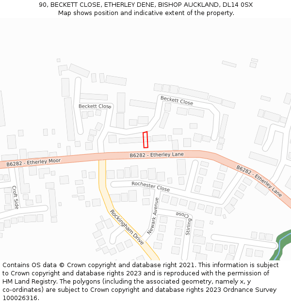 90, BECKETT CLOSE, ETHERLEY DENE, BISHOP AUCKLAND, DL14 0SX: Location map and indicative extent of plot